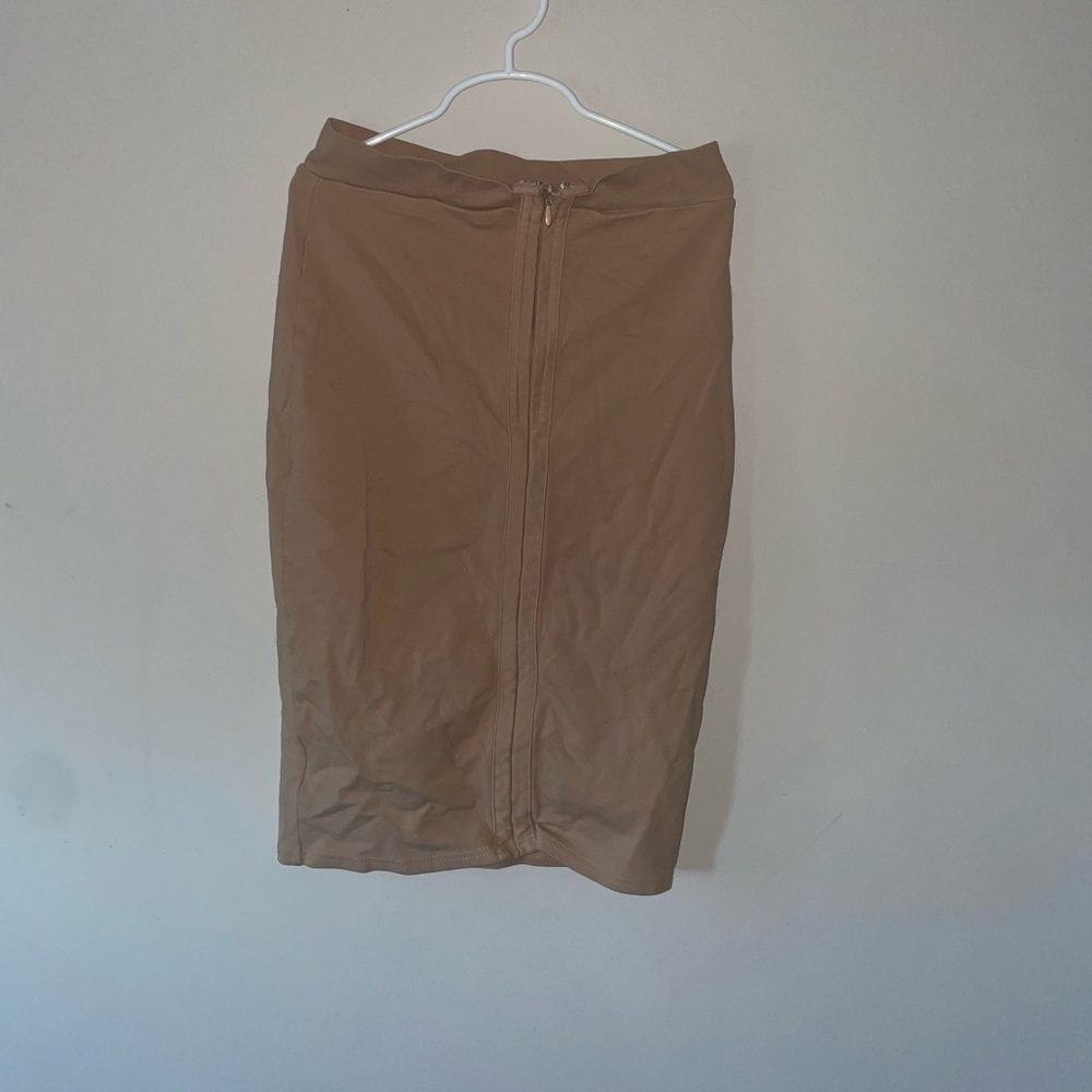 Nude zip up midi skirt